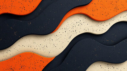 Obraz premium Vibrant abstract waves in orange, black, and beige create a striking visual texture for modern design and decor.