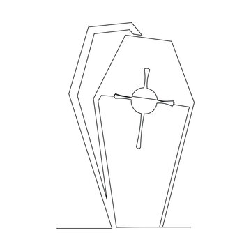 recommend clip art: Continuous single line of wooden coffin horror funeral graveyard halloween concept one line vector illustration