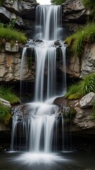 Cascade waterfall isolated on white background