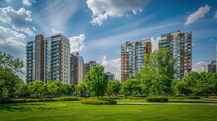 Obraz premium Urban Scene: Residential Area with Apartment Buildings in the City