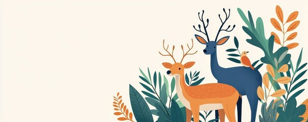 Wildlife preservation, endangered species in protected forests, flat design illustration