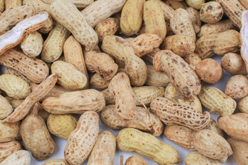 Boil nut on white background. Groundnut or Arachis hypogaea. Favorite snack at social gatherings eat with drink.