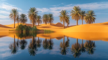Palm Trees Reflected in a Desert Oasis Pool