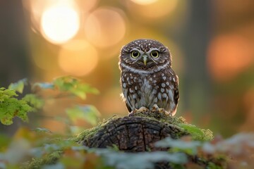 Glaucidium passerinum. It is the smallest owl in Europe. It occurs mainly in northern Europe. But also in Central and Southern Europe. In some mountain areas. Photographed in the Czech Republic, ai