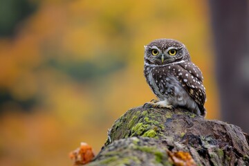 Glaucidium passerinum. It is the smallest owl in Europe. It occurs mainly in northern Europe. But also in Central and Southern Europe. In some mountain areas. Photographed in the Czech Republic, ai