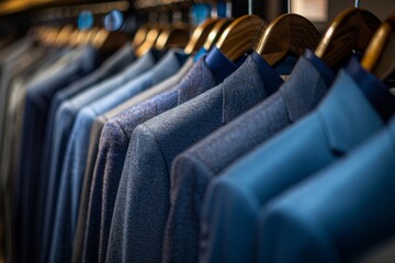 Obraz premium A collection of stylish blue suits ready for any occasion. Perfect for fashion enthusiasts and working professionals. Enhance your wardrobe with these stunning pieces. Generative AI
