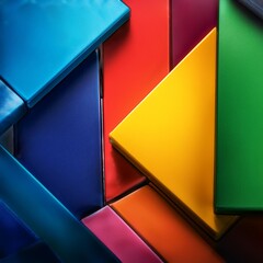 Bold color blocks with depth of field on a high-contrast background