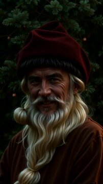 Santa Claus portrait old man face fir tree