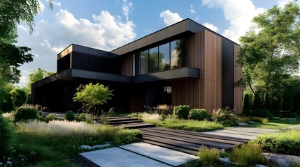 Fototapeta premium Modern luxury house, townhouses. Residential architecture exterior, real estate, housing project