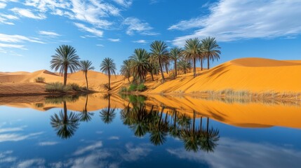Obraz premium Palm Trees Reflecting in a Desert Oasis Pool