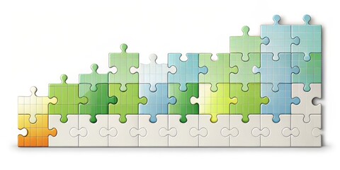 A detailed and intricate illustration of a longitudinal study visualized as an intricate puzzle with each piece representing a different data point or milestone over time 