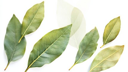 Obraz premium High-quality image of green leaves on a white background, perfect for nature, botanical, or eco-themed projects.