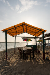 beach chairs and umbrellas Puerto Pizarro Tumbes  Perú