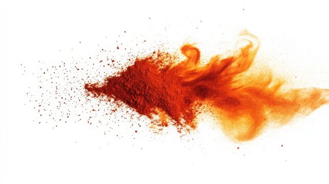 Vibrant orange powder explosion on white background, capturing dynamic movement and energy, perfect for creative and artistic projects.