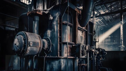 Old Steam Furnace in Vintage Train Room