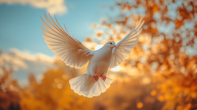a Pigeon flying freely, an allusion to peace and freedom