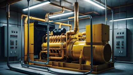 Modern natural gas generator in a brightly lit factory