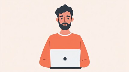 Fototapeta premium Tech-savvy individual with a laptop and plain background