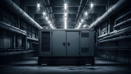 Obraz premium Backup generator in a dimly lit hospital basement