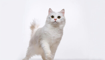 Fototapeta premium Playful White Cat Posing on Clean White Background