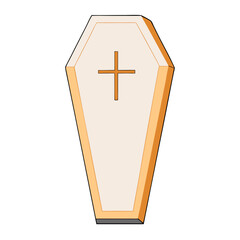Obraz premium White coffin with a cross illustration on beige background, Halloween concept