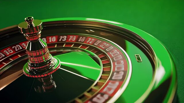 Golden roulette wheel is spinning on a green background, creating a sense of anticipation and excitement