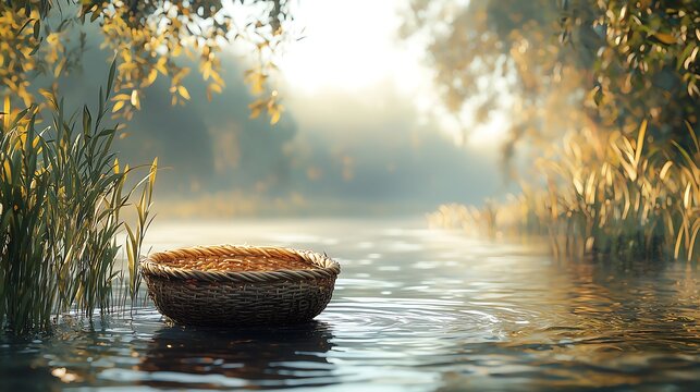 O bebê Moisés no cesto no rio nilo 