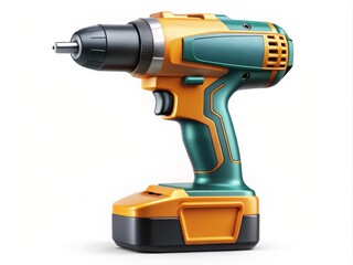 Cordless impact driver on a white background with a slight gradient effect to give it a modern and sleek look, illustration style is a combination of realistic and minimalistic