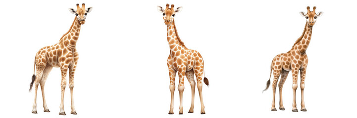 Fototapeta premium A charming illustration of a giraffe in three different poses, showcasing the grace and beauty of this majestic animal.