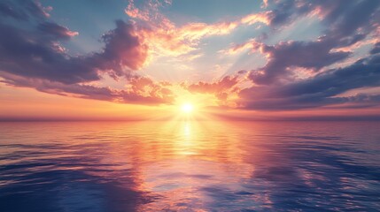 Obraz premium Sunset over the Ocean with Pink and Orange Clouds