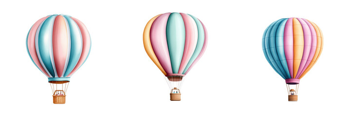 Naklejka premium Colorful hot air balloons soaring in a bright blue sky, capturing the essence of adventure and joy in a serene landscape.