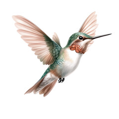 Stunning illustration of a colorful hummingbird in mid-flight, showcasing its vibrant feathers and dynamic pose.
