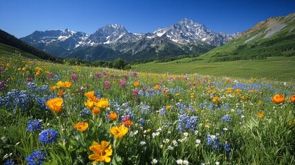 Obraz premium Colorful Wildflowers Bloom in a Mountain Meadow