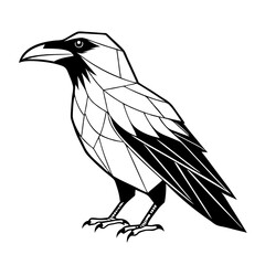 Obraz premium Geometric raven illustration, black and white, Halloween bird
