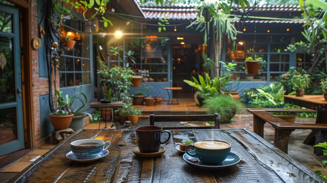Caffee in table in a restaurant, video background 