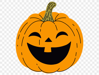 Halloween pumpkin hand draw paint brush style isolated on png or transparent texture,Halloween party background ,element template for poster, brochures, online advertising, vector illustration 