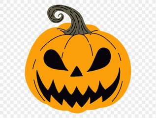 Halloween pumpkin hand draw paint brush style isolated on png or transparent texture,Halloween party background ,element template for poster, brochures, online advertising, vector illustration 