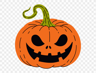 Halloween pumpkin hand draw paint brush style isolated on png or transparent texture,Halloween party background ,element template for poster, brochures, online advertising, vector illustration 