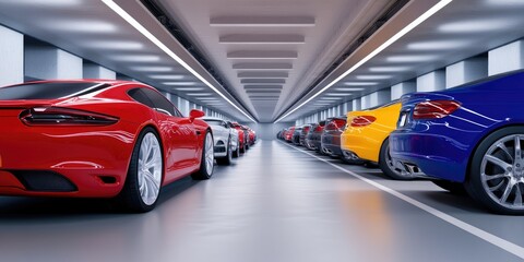 Underground Parking Lot Interior with Vehicles