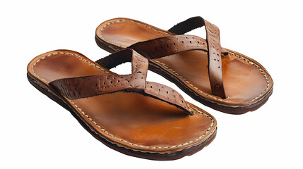 Naklejka premium Stylish brown leather sandals designed for comfort and durability, perfect for summer outings and casual wear.