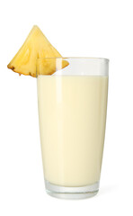 Tasty pineapple smoothie in glass isolated on white