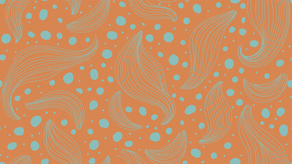 Naklejka premium Abstract seamless pattern, blue line art and polka dots on orange background