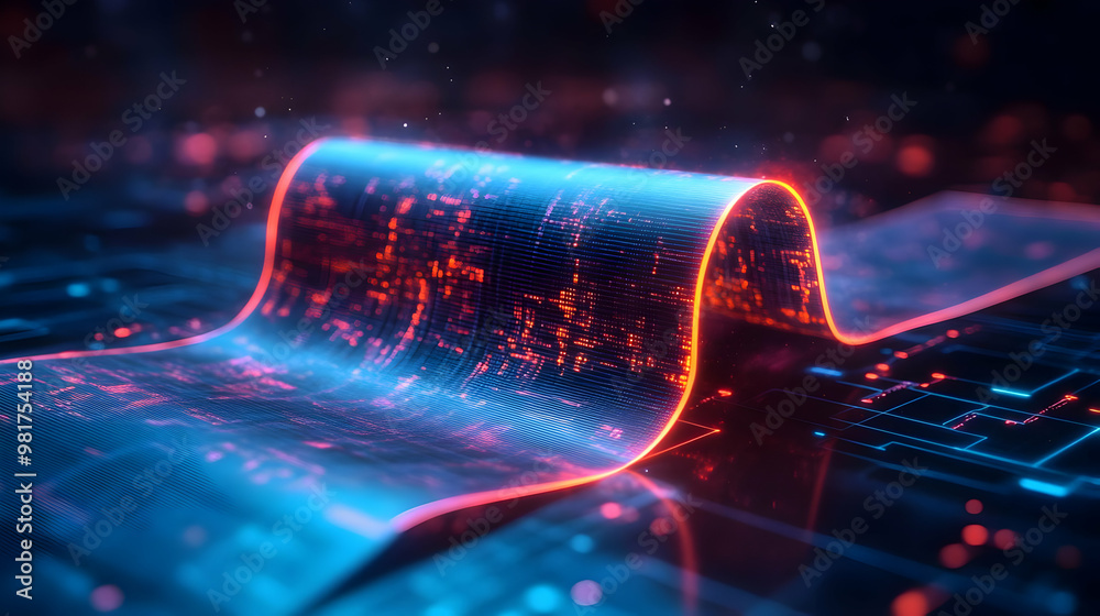 Wall mural a vibrant digital wave showcasing glowing data patterns, representing technology and innovation in a