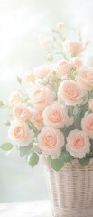 Obraz premium A basket of pink flowers sits on a table