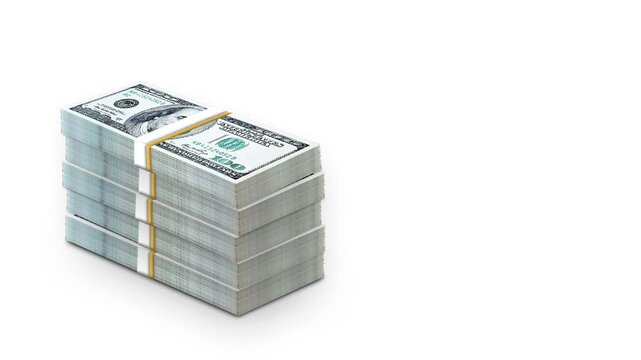 Dollar Stacks Falling on Green Screen Background. US Dollar Note Bundles Dropping on Green Screen Floor &ndash; 3D Stock Animation for Chroma Key Projects.