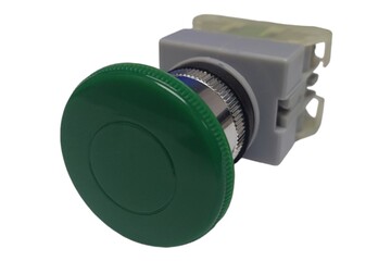 Machine Button hand press button green colour, button on.