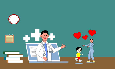 Illustration patients consult with doctors through online clinics