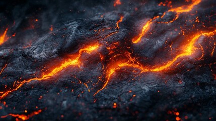 Close-up of Molten Lava Flowing on a Dark Surface