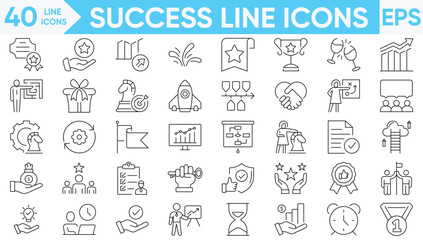 Success line icons vector and illustration set