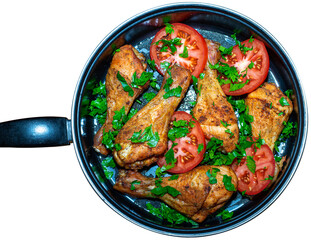 Chicken thighs in tomato sauce with greens